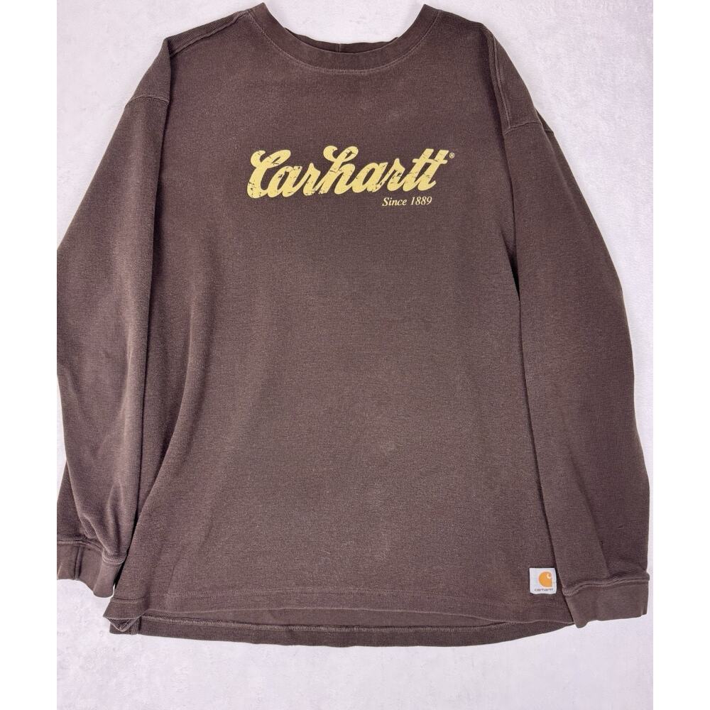 Carhartt Men's Brown Waffle Knit Cotton Thermal Relaxed Fit T-Shirt Crew Size XL